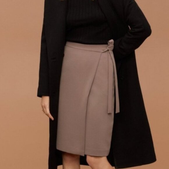 Aritzia Wilfred Bonneton Wrap Skirt Mocha Tan Brown Size Small - Picture 2 of 7